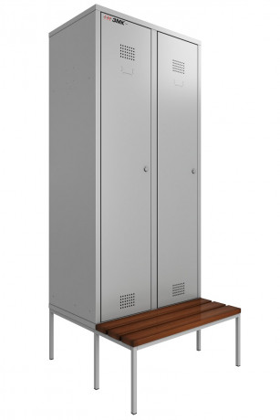 Шкаф двухсекционный для хранения спецодежды, 1950х800х500 мм. со скамьей шир.300 мм.