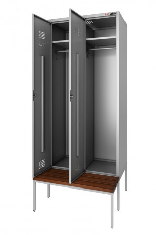 Шкаф двухсекционный для хранения спецодежды, 1950х800х500 мм. со скамьей шир.300 мм.